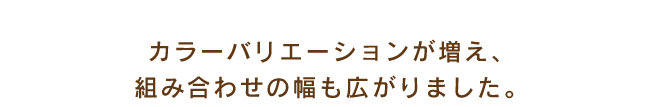 カラーバリエーションが増え、組み合わせの幅も広がりました。